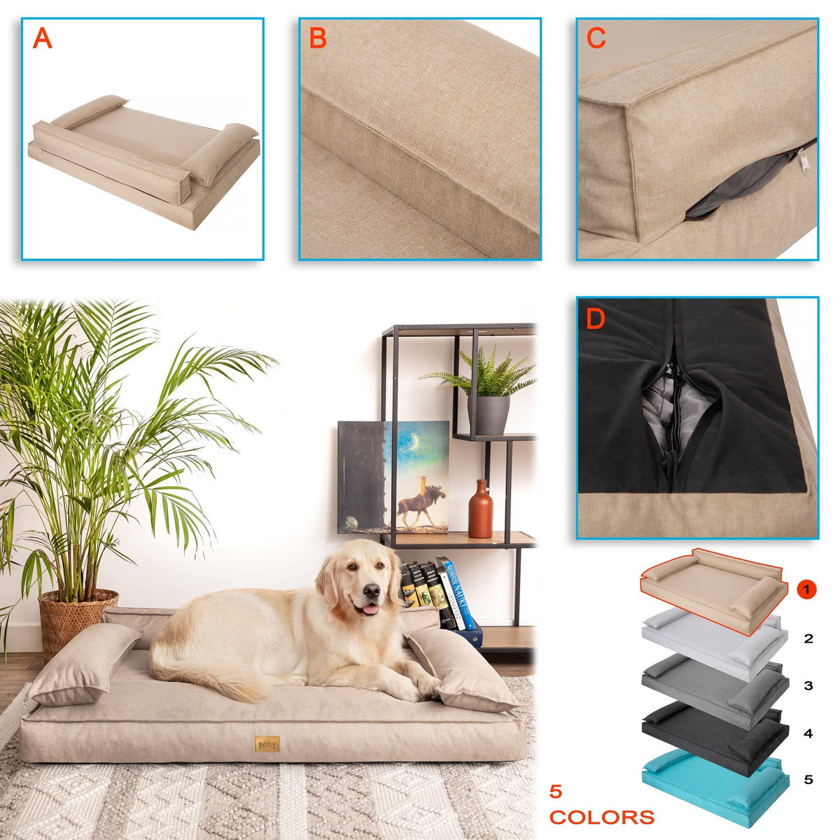 Winoo Dog Bed with Removable Cover – Beige XL