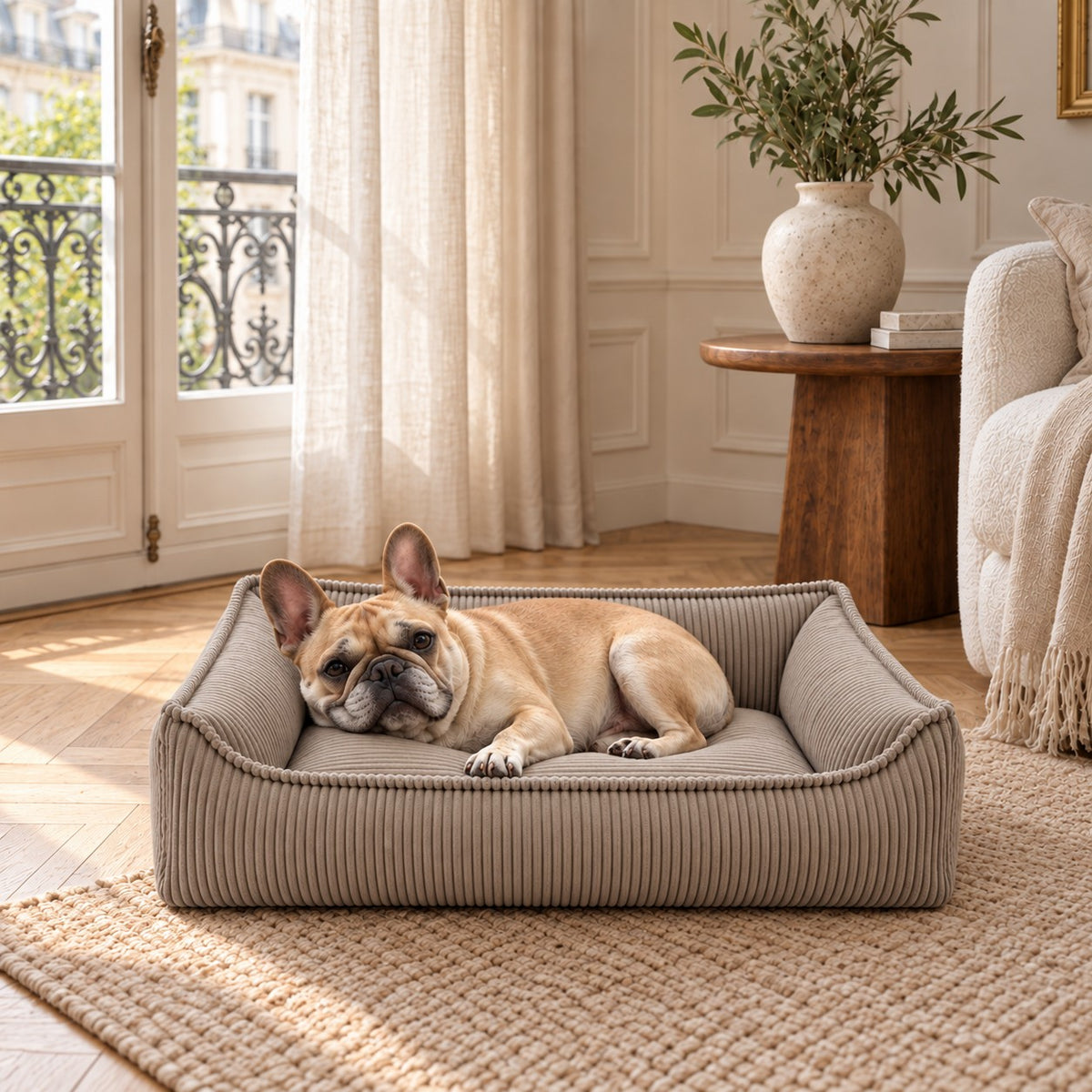 Nino Corduroy Memory Foam Dog Basket Bed – Cloud Grey, L