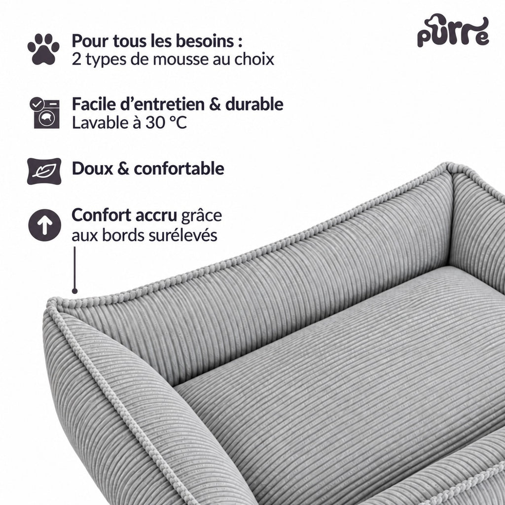 Nino Corduroy Memory Foam Dog Basket Bed – Cloud Grey, L